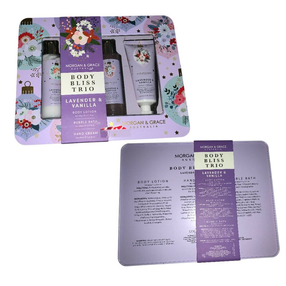 Morgan & Grace Body Trio- Lotion, Bubble Bath, Hand Cream-Lavender & Vanilla